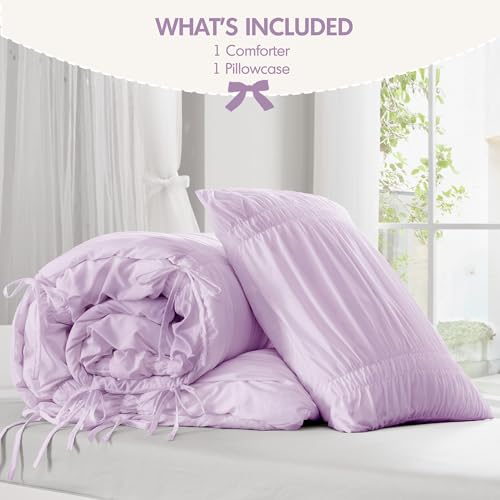 Image of Intelligent Design Ruched Shabby Chic Lavender Twin XL Comforter Set, 2pc