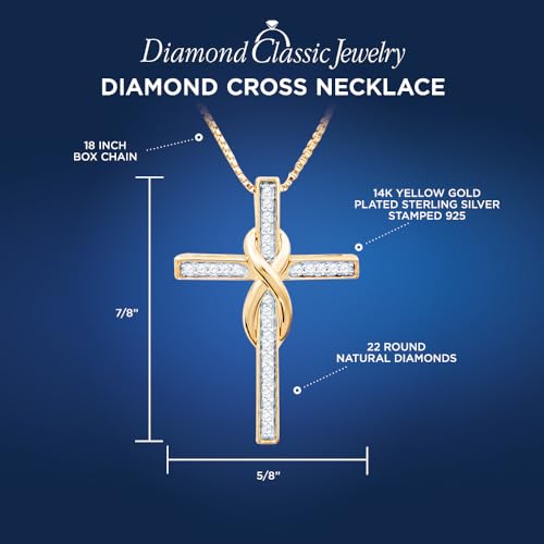 Diamond Cross Necklace Infinity in Sterling Silver, 14K Yellow or Rose Gold Plate, or 2-Tone Silver and 14k Gold Plate - 18 Inch Box Chain2