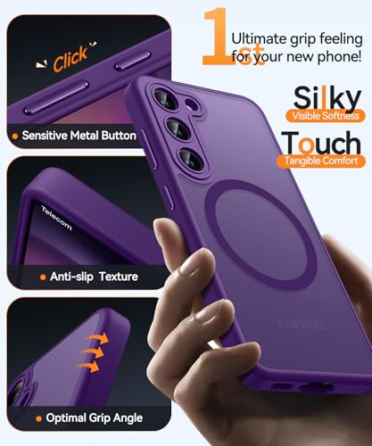 Image of CANSHN Designed for Samsung Galaxy S23 Case [Full Camera Protection] [Compatible with MagSafe] Translucent Matte Shockproof Protective Phone Cover 6.1 Inch - Deep Purple