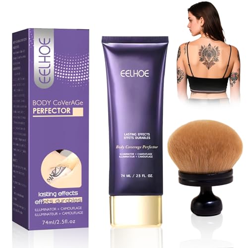 Corrector de Tatuajes, Corrector Corporal de Tatuajes, Base de Maquillaje Cubre Tatuajes, Perfeccionador Corporal con Brocha Extra Grande, Base de Maquillaje Resistente al Agua (Natural)