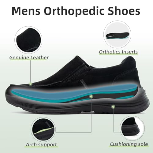 OrthoComfoot Men's Orthopedic Leather Dress Walking Shoes: Casual Arch Support Slip-On Loafers for Plantar Fasciitis, Comfortable Orthotic Shoes for Foot and Heel Pain Relief3