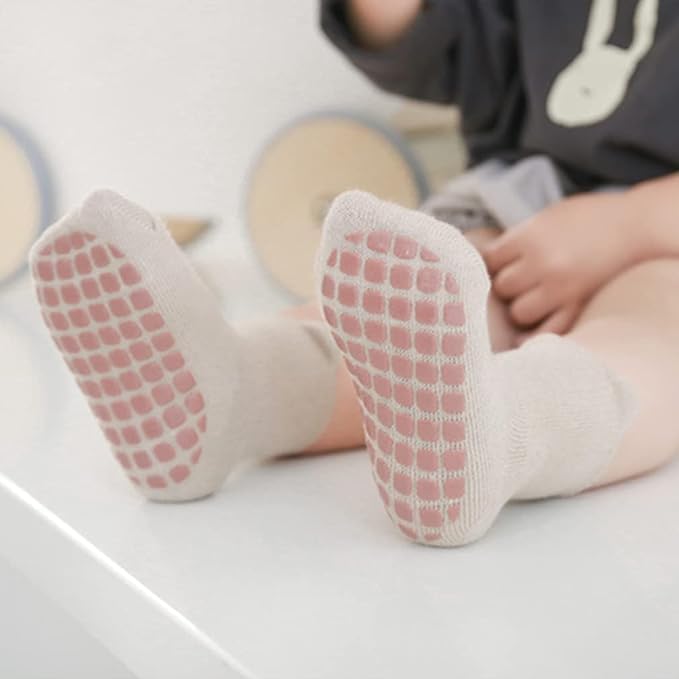 Cartxomy Slip Ankle Length Socks with Non Skid Rubber Grips for 1-3 Years Kids, Boys & Girls (Pack of 5 Pairs), Assorted 4