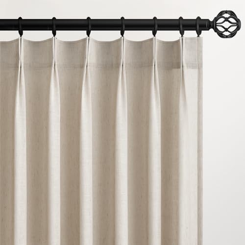 Topfinel Oatmeal Pinch Pleated Linen Curtains 132 Inch Length 2 Panels for Living Room Bedroom Semi Sheer Window Curtain Boho Neutral Back Tab Pinch Pleat Drape with Hooks 132 Inches Long