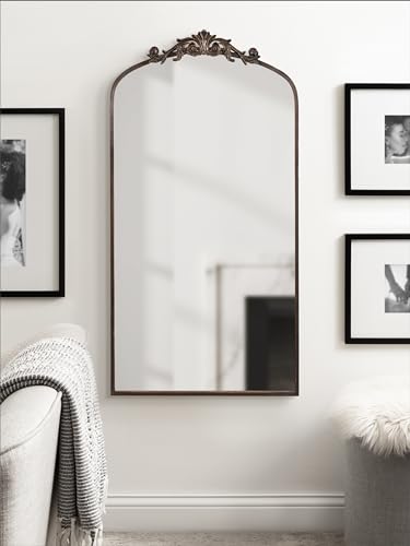 Image of Kate and Laurel Arendahl Glam Arched Tall Panel Mirror; 24 x 42; Bronze; Traditional Baroque Large Body Wall Mirror with Ornate Garland Inspired Crown