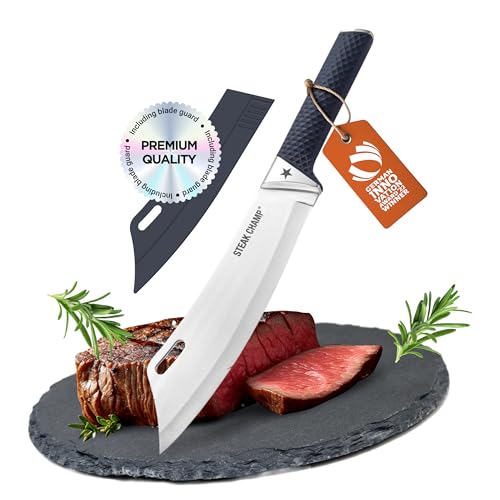 Steakchamp BBQ Pro Chefs Knife - 8.66 Sharp Kitchen Knife with Non-Slip Grip Corrosion-Resistant and Hand-Sharpened German Steel Blade