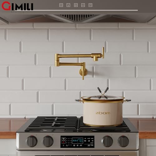 Gimili GM-1055C Pot Filler Faucet Gold Commercial Wall Mount Faucet Pot Filler Folding Faucet Stretchable Double Joint Swing Arm Pot Filler Copper Rotatable Wall Faucet thumb #1