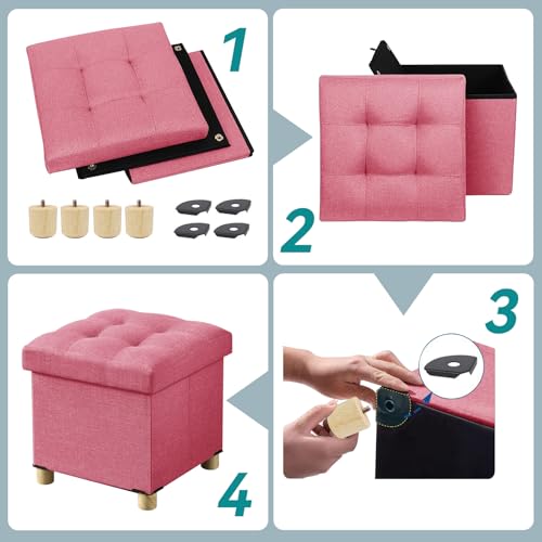 Storage Ottoman Foot Stool with Folding Design - Hot Pink