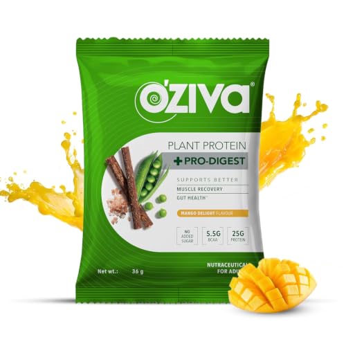 Image of OZiva Plant Protein + Pro-Digest | 25g Protein | Supports Muscle Recovery | Assorted Flavours | 180g