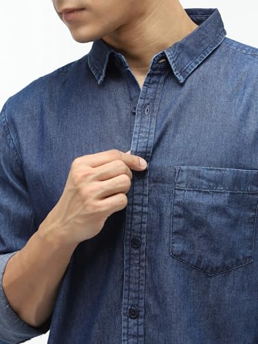 Image of Urbano Fashion Men's Regular Fit Full Sleeve Washed Denim Shirt