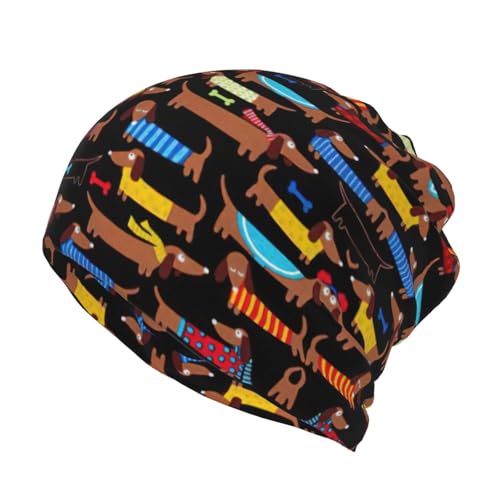 Gorro casual suelto con estampado de perro salchicha con texto en inglés 'I Love My Dog', gorro de bufanda, gorro ligero, gorro casual, sombrero multifuncional, Negro, Talla única