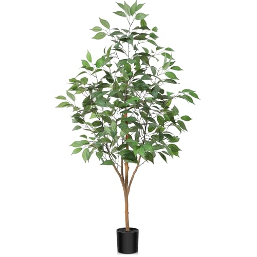 Fopamtri Ficus Artificial 120cm Planta Artificial Decorativas con Troncos Naturales, Ficus Arbol Artificial para Hogar Salón Oficina Jardín (1 Pieza)