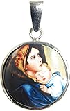 Rund Madonna del Ferruzzi Medaille rund aus 925er Silber und Porzellan - 1,8 cm