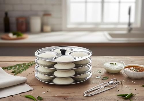 Support à idlis BRACOP avec 4 assiettes rondes en acier pour cuiseur vapeur