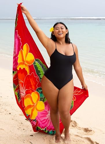 SHU-SHI Womens Plus Size Sarong Hibiscus Floral Pareo Cover Up Bathing suit Women Flower Beach Wrap Long Pool Resort Skirt4