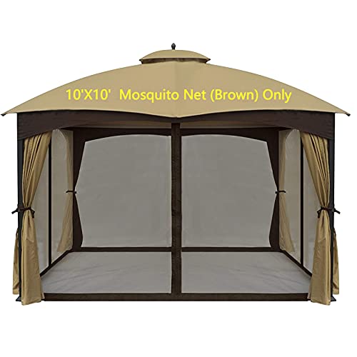 Gazebo Universal Replacement Mosquito Netting - Viragzas Outdoor Canopy 4-Panel Sidewalls Netting Screen Walls with Zipper for 10' x 10' Gazebo (Mosquito Net Only) (Brown)