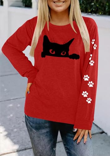 Image of Cat Shirts for Women - Loose Fit Lightweight Long Sleeve Animal Tops