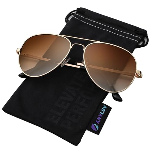 ANYLUV Pilot Sunglasses Mens Polarised Sunglasses Men Women Classic Black Shades Metal Frame with UV Protection