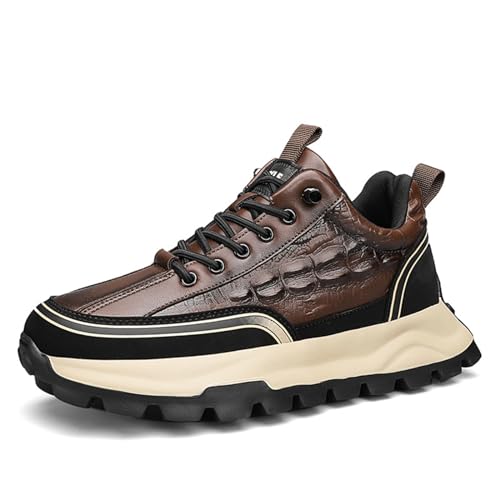 Yuizko Men's Print Cowhide Fashion Sneakers with Elastic Band,Casual Soft Lace up Non-Slip Comfortable Walking Driving Shoes