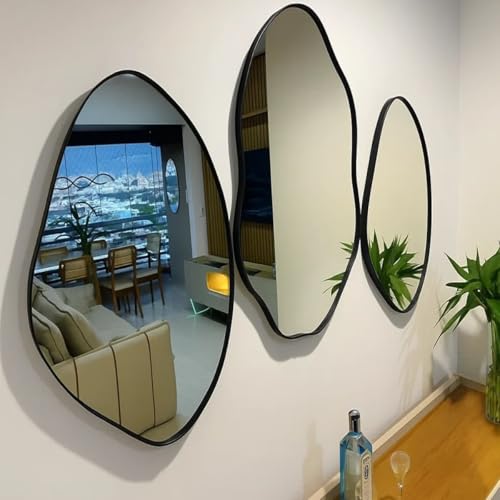 Kit 3 Espelhos Decorativos Orgânicos De Luxo com Moldura em Couro...