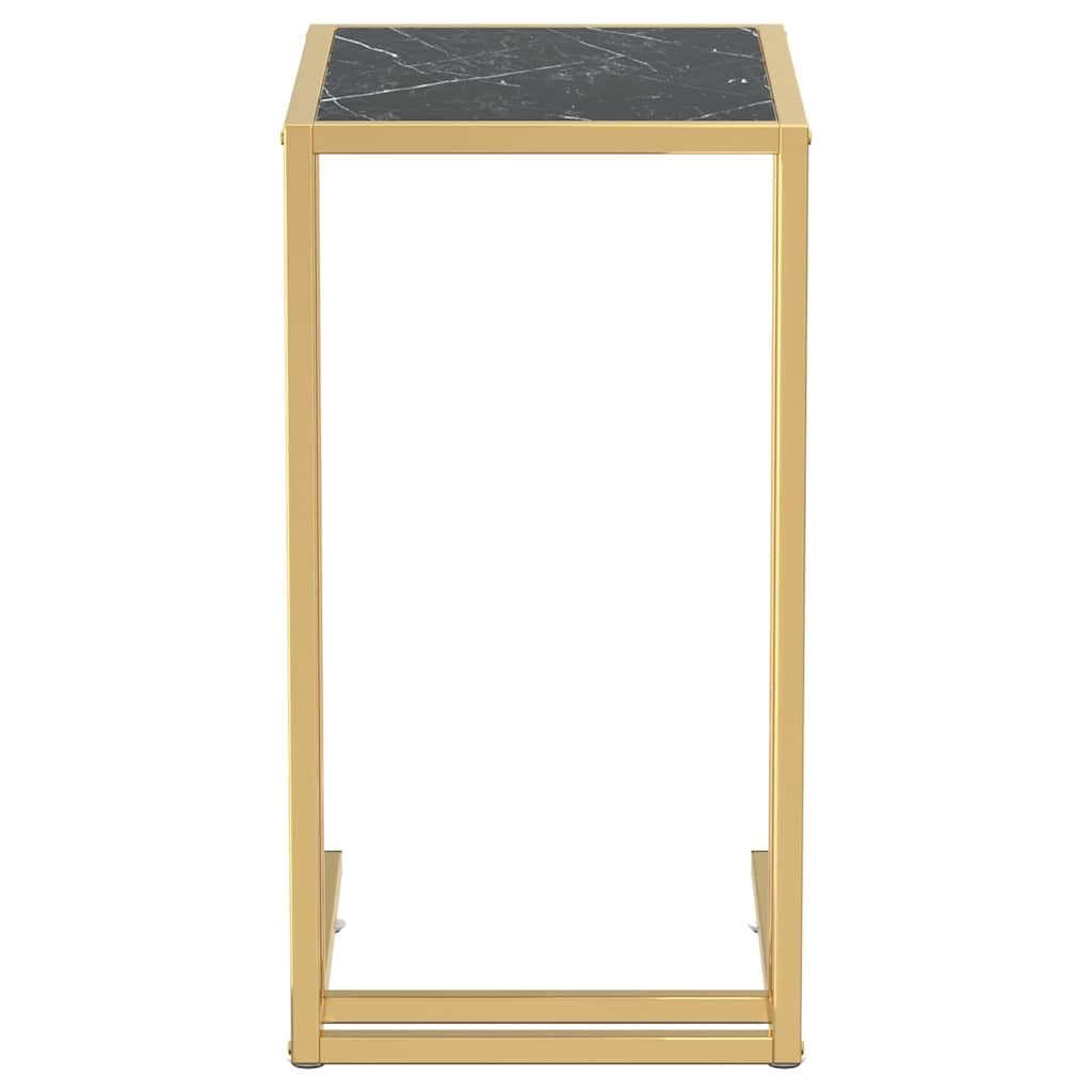 Table d'Appoint Ordinateur Marbre Noir 50x35x65 cm Verre Trempé