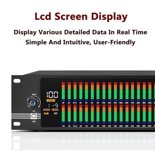 Ecualizador gráfico de 31 bandas, ecualizador digital de audio, ajuste estéreo de agudos, medios y graves, con luz LED de espectro y 10 efectos preestablecidos, para estudio de grabación miniatura 4
