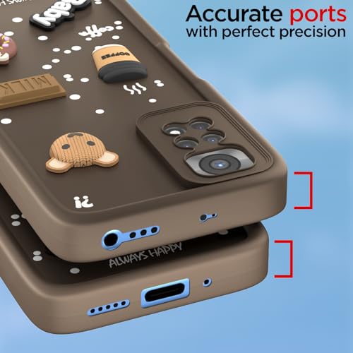 Image of Pikkme Back Cover for Redmi Note 11 / Note 11s | Cute Fun Cartoon 3D Bear Silicone Full Body Protection Bumper Cover (Brown)