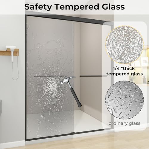 Image of Zevemomo 56 inch-60 inch W x 72 inch H Double Sliding Shower Door, Glass Shower Doors with 1 /4 inch (6mm) Clear Tempered Glass, Double Sliding Silent Soft-Close Shatterproof Door, Stainless Steel Handle, Black