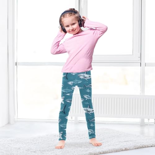 Grey White Shark Girls Leggings Kids Yoga Pants Dance Active Tights 4T4