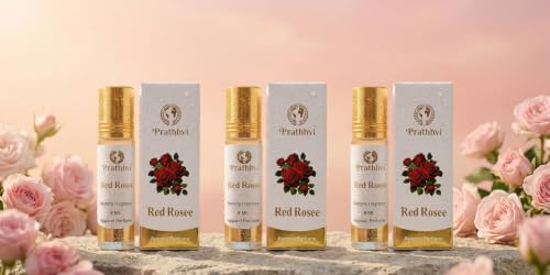 Image of Red Rosee Attar Roll-On Perfume Oil 8 ml x 3 | Alcohol Free | Long Lasting Rich Fragrance | Men & Women | Pocket Size Travel Friendly Roll On | Daily Wear Fragrance - Pack of 3