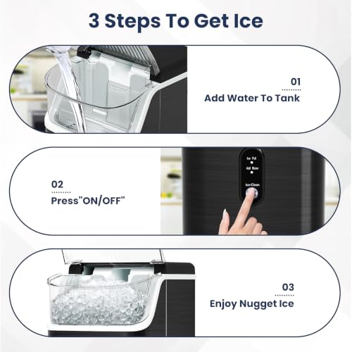 Image of Antarctic Star Nugget Ice Makers Countertop with Self-Cleaning, 35lbs /24H, Portable Sonic Ice Maker Machine with Handle /Basket /Scoop for Home, Kitchen, Office, Camping(Black)