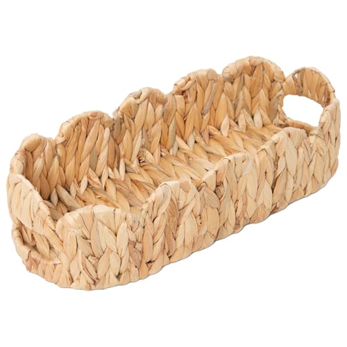 Coeusy Toilet Tank Basket for Bathroom,Scalloped Edge Wicker Basket for Toilet Paper Storage,Small Baskets for Countertop,Shelves,Living Room,Bedroom,Both Organizer&Decor Natural Water Hyacinth