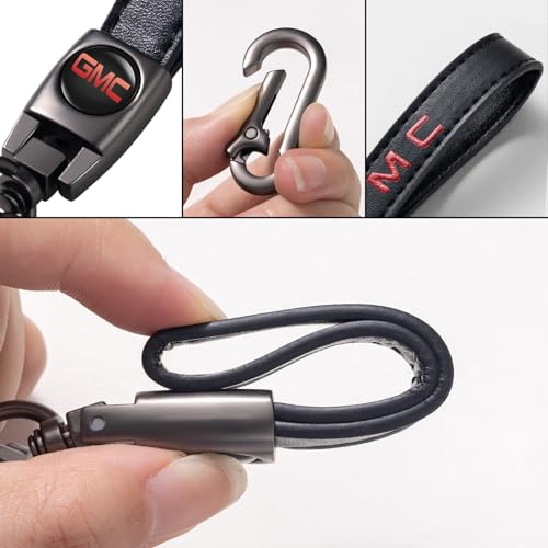Image of Leather car Keychain Set for GMC Men and Women Family Present Keychain Key Ring Lanyard Accessories (Black)