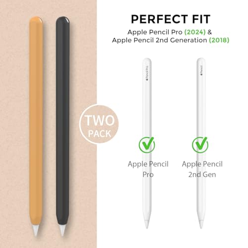 Image of AHASTYLE Ultra Thin Case Silicone Skin Cover Compatible with Apple Pencil 2nd Generation, iPad Pro 11 12.9 inch-2 Pack (Black & Orange)