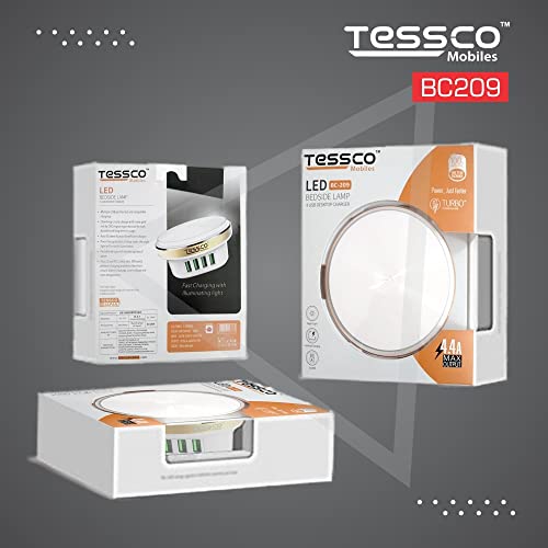 Image of (Tessco BC-209) 4 Port Multi USB Wall Charger Hub (22 W / 4.4A) with Auto-ID & Night Light - Compatible with Smartphones, Tablets, Camera, Accessories - White