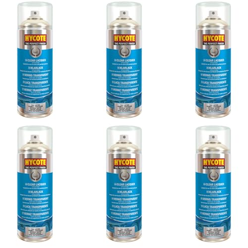 Hycote Clear Lacquer Spray Paint 400ml – Pack of 6 | Acrylic Protective Top Coat for Metal & Plastic | UV Resistant, Durable Gloss or Matt Finish | Use Over Hycote Primers & Metallic Paints