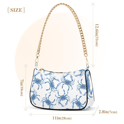 Shoulder Bag for Women Watercolor Blue Crabs Hobo Purses Handbags for Women with Chain Strap3