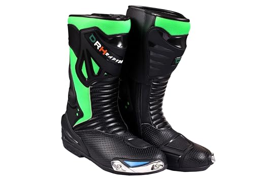 Mens Motorbike Racing Leather Shoes/Boots Sports (Green, UK Footwear Size System, Adult, Men, Numeric, Medium, 8)