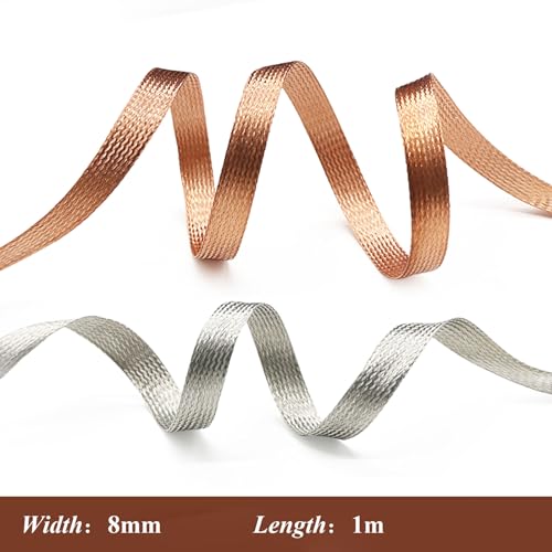 COYOUCO 8/10/12Mm Tinned Copper Metal Braid Sleeving Flexible Shielding Wire Mesh Expandable Metal Sheath Screening Signal Wire,Tinned Copper 8mm 1meter