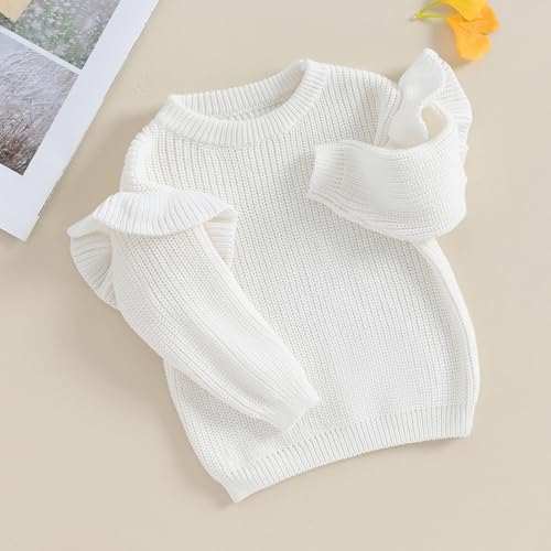 Honganda Infant Baby Girl Cable Knit Sweater Ruffle Shoulder Long Sleeve Solid Color Fall Winter Pullover Sweater2