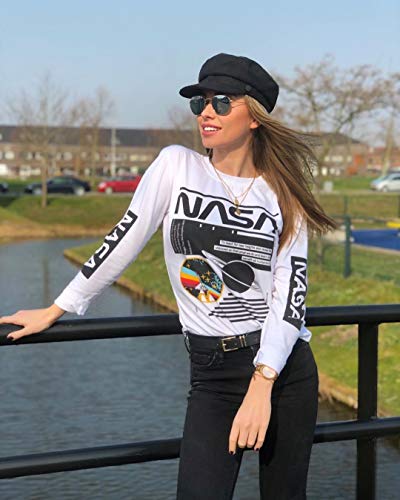 ZXH Women NASA Long Sleeve Shirt NASA Shirt Pullover Graphic Shirt Women Tops, 1-white, X-Large