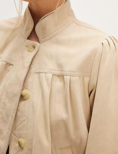 Wanzetaly Women's Faux Suede Jacket Casual Oversized Leather Coat with Pocket Button Bomber Jacket4