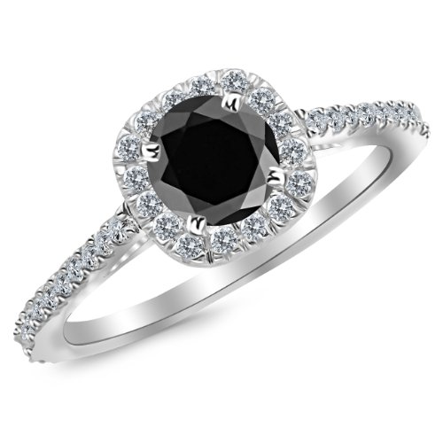 2.35 to 3.35 Carat 14K White Gold Gorgeous Classic Cushion Halo Style Diamond Engagement Ring with a 2 Carat Black Diamond Center