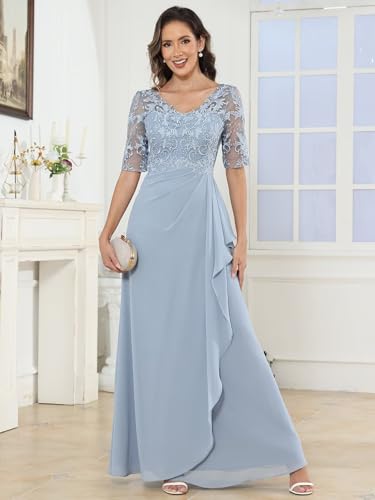 Lace Mother of The Bride Dresses for Wedding Long A Line Half Sleeves Formal Evening Dress2