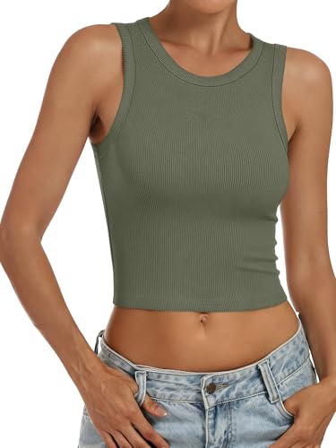 Image of ANRABESS Womens Crop Tank Tops High Neck Sleeveless Ribbed Knit Slim Fit Shirts 2026 Summer Casual Basic Workout Clothes