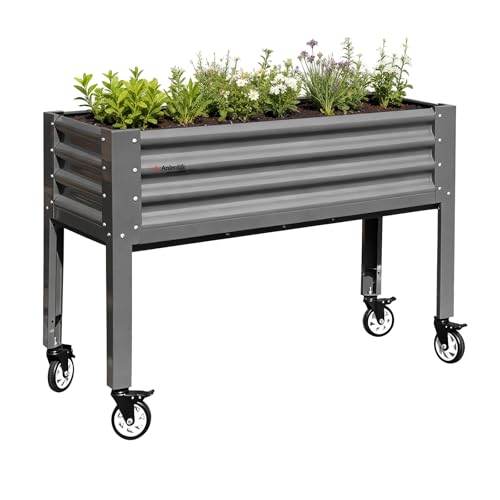 Image of Anleolife Rolling Elevated Raised Garden Bed with Wheels, Quartz Grey