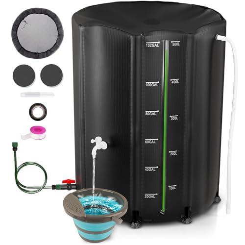 Collapsible Rain Barrel 132 Gallon, Rain Water Collection Barrel, 1000D