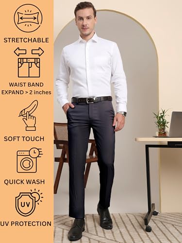 Image of SaintX Men's Premium Stretchable Formal Trouser with Techno Flex Waistband | Slim Fit Pants | Italian Design | Office Wear /Executive Wear