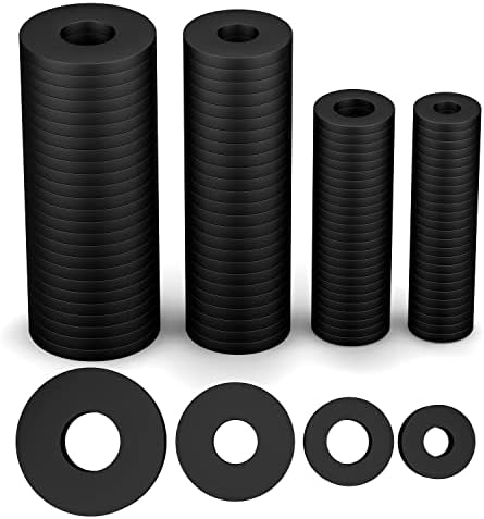 AIEX 200pcs Flat Rubber Washer Kit, 10/12/16/20mm Plumbing Rubber Washers for Faucets Repair Rubber Gasket for Bathroom Kitchen Household Appliances (Black)