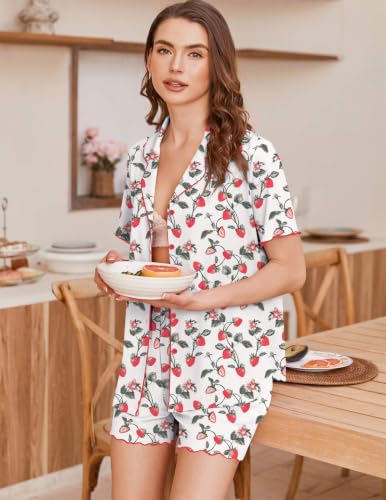 Image of Ekouaer Button Up Pajamas for Women Set Ribbed Knit Pjs 2 Piece Lounge Set