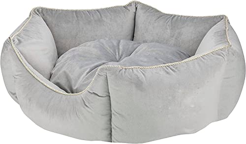 Image of PetLux Velvet Pet Smile Super Soft Reversible Bed for Indoor Cats, Dog Bed for Puppy and Kitty Round Bed, Sofa Basket for a Dog & Cat | Pet Bed With Pillow (S, Grey)